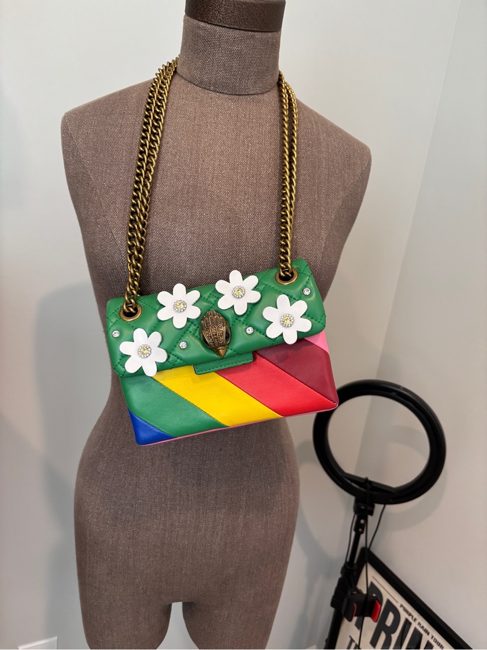 KURT GEIGER LONDON Mini Kensington Rainbow Flower Convertible Leather Bag